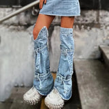 Casual Denim Pant Legs For Women Loose Solid Lace Up Minimalist Pants Leg Female Summer Fashion Accessories