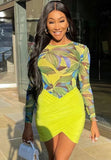 Print Bodysuit and Matching Wrap Skirt