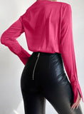 Sexy V-neck Full Sleeves Solid Satin