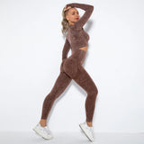 Women Fitness Sets Female Sport Gym Suits Wear Running Clothes Women Workout Sport Suit Long Sleeve Crop Top