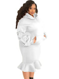 Plus Size Puffed Long Sleeve Hoodies And Fishtail Skirt 2 Piece