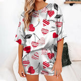 Womens Silk Satin Pajamas Pyjamas Set Short Sleeve Sleepwear Pajamas Suit Female Sleep Two Piece Set Loungewear Home