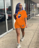Fashion Print Street Hipster Short Sleeve T-Shirt And Shorts Two-Piece