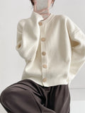 Autumn And Winter New Design Feeling Single-Breasted Solid Color Knitted Sweater Sweater Cardigan Lazy Loose Round Neck Blouse-Outfit