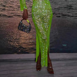 Fashion Open-Perspective Long Sleeve Sexy Flash Dress