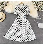Summer French Retro Skinny Bubble Short-Sleeved V-Neck A-Shaped Dress Elegant Temperament Long