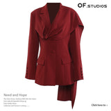 Spring And Autumn New Belt Irregular Cut Suit Jacket