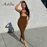 Sexy Halter Draped Women's Midi Dress Party Club Backless Sleeveless Long Dresses Elegant Cut Out Dress