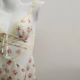 Pajamas 2025 Women's New High-End Printed Bows Small Breast With Chest Cushion Ice Ribbon Sling