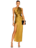 Women's Sexy Oblique Shoulders High Open-Fork Dress Dress High Dress High-End Temperament Ass Skirt Dress Dress