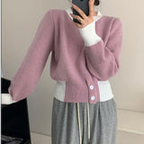 Hit Color Button Short Style New 2024 Spring And Autumn Hundred Style Fashion Foreign Temperature Soft Wind Leisure Soft Glutinous Milk-Outfit