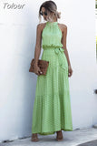 Long Dress Women Polka Dot Casual Beach Dresses Black Halter Strapless Yellow Sundress Vacation Dress Clothes For Women 319-0-Outfit