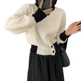 Hit Color Button Short Style New 2024 Spring And Autumn Hundred Style Fashion Foreign Temperature Soft Wind Leisure Soft Glutinous Milk-Outfit