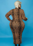 Plus Size Print High Neck Long Sleeve Long