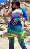 Party Print Cut Out Sexy Single Sleeve Mini