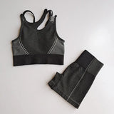 Seamless Gym Set Workout Clothes Women Short Sleeve Crop Tops Fitness Shorts Sports Wear Gym Clothing 2Pcs Sport