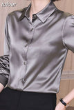 Fashion Satin Loose Silk Shirt Female Button Up White Top Femme OL Professional Dress Shirt Lady Clothes Blusas