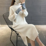 Autumn Winter Loose Long Thick Sweater Dress Women's Long Sleeve Straight Dress Women's Warm Long Knit Women's