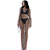 Summer Explosion Women's Bubble Beads Drill Mesh Perspective Long