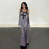 Spring New Sexy Print Halter Dress Fashionable Style Slim Sleeve Lace Dress Woman-Outfit
