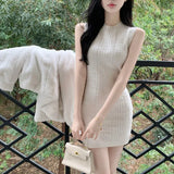 Summer New Sexy White Knitted Dress Female Korean Version Thin Waistless Sleeveless Bottom Bag
