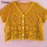 Women New Design Hollow Out Stylish Minority Korean Style V-neck Loose All-match Sexy Casual Fashion Young Summer