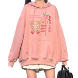 Lolita Mori Girl Harajuku Kawaii Hoodie With Long Rabbit Ear Cap Women Cute Bear Print Thin Sweatshirt Street Fashion