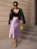 2024 New Women's Satin Slim Skirt Satin Solid Color Medium-Long Buttocks Fishtail Skirt-Outfit