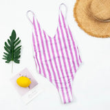 Sexy One Piece Swimsuit Women V-Neck Swimwear Female Striped Print Bodysuit Monokini Backless Bathing Suit Summer