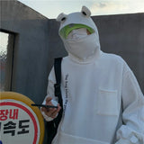 QWEEK Frog Hoodie Women Doll Zipper Sweatshirts Oversized Cute Tops Kawaii Tracksuit Long Sleeve Pullover Korean Style