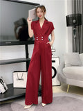 Jumpsuits Woman Dolka Pot High Waist V-neck Chiffon Loose Skinny Elegant