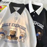 Cute Cartoon Bear Anime Hoodie Oversized Sweatshirt Preppy Student POLO Shirt Pullover Vintage Harajuku Casual Winter