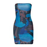 Women Bodycon Tube Dress Evening Party Summer Clothes Fashion Sleeveless Strapless Abstract Print Mini Dress Sexy Club-Outfit