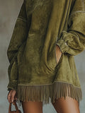 Women's Ins Long-Sleeved Solid Color To Make Old Tidsus Splicing Edss And Dress