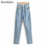 2021 Woman Long Jeans 115 cm High Waist Overlength Jeans Side Split 100% Cotton Cargo Denim Pants Female