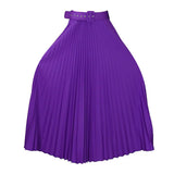 With Belt Women's New High-Waisted Skirt Swing Medium Long Folded Temperament Half-Body