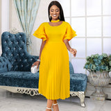 Casual Comfort Hollow Collar Folding Skirt Elegant Style Level Feel Horn Sleeve Dress Dress