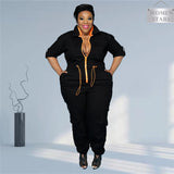 Plus Size Jumpsuit Overalls for Women Cargo Pants Lace Up Elastic Waist Pockets Romper Fall Clothes Wholesale