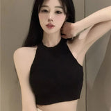 Chic New Knitted Neck Vest Slings Sweet Spicy Outer Wear Short Bottom Shirt Thin Top