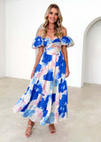 Spring Summer New Temperament Printing Bubble Sleeve High-End Dress
