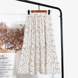 Summer Chiffon Beach Boho Maxi Women Skirt High Waist Floral Print Vintage Holiday Ruched Long Fashion Skirts