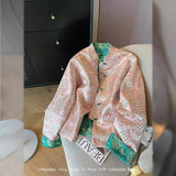 Feather Coat New Chinese Color Impact Embroidery Jacquard Collar Coat 2024 Female Spring Style Tang Style Song Brocade Blouse-Outfit