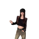 New Sexy Hot Girl Design Hollowed-Out Short Knitted Sweater Crocheted Long-Sleeved Blouse-Outfit