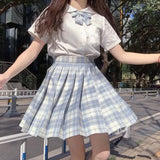 Women Jk Skirts High Waist Students School Uniform Pleated A-Line Mini Plaid Harajuku Preppy