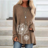 Long Sleeve Loose Cotton Print T-shirts Women Clothes Flower Casual Round O-Neck Pullover Tops