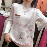 Fashion Cartoon Diamonds Jumpers Letter Women's Clothing Casual Turtleneck Autumn Winter Basic Spliced Knitted Sweaters-Outfit