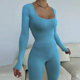 Sporty 2 Piece Sets Bodysuit Top Pants Sexy Tracksuit Sweatsuits for Women Clothing Sets Fall Casual Outfit