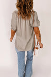 Trim Tie Neck Puff Sleeve