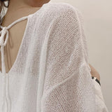 Women Solid Color Minimalist Long Sleeve Fairy Elegant V-neck Knitting Thin Breathable Soft Casual Basic Sun-proof