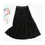 Spring 2020 Women Long Metallic Silver Maxi Pleated Skirt Midi Skirt High Waist Elascity Casual Party Skirt